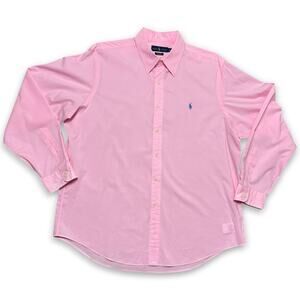 Ralph Lauren Oxford Shirt Button Up Long Sleeve Pink Pony Logo Excellent XL